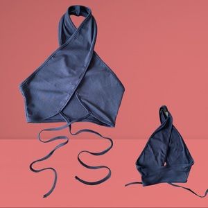 SOLD. Pretty navy, cross-neck halter top. Perfect for any party